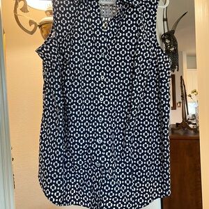 Talbots Navy and White Sleeveless Blouse